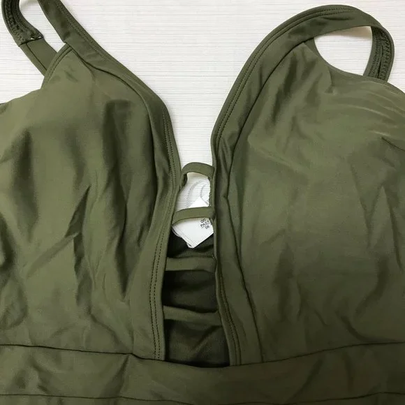 Cupshe Oasis Green Strappy Front Blocked One Piece Swimsuit NWT Size Large - Picture 4 of 6